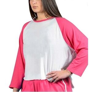 Soffe Women's Junior Plus Size Baseball Crop Tee 2X Pixie Pink 5696C